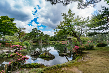 Japanese garden with blue sky