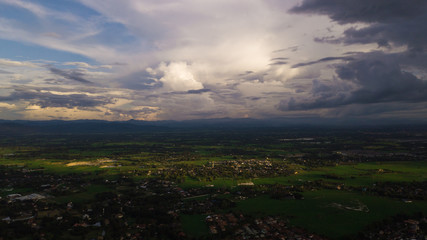 Top view of the rice paddy fields in northern Thailand