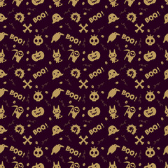 cute halloween pattern background with gold color