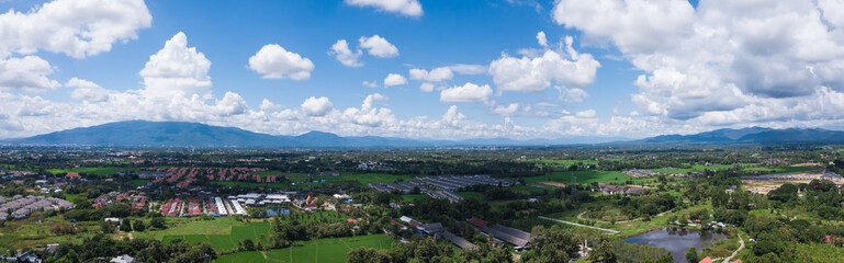 Fototapeta na wymiar Top view of the rice paddy fields in northern Thailand