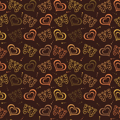 Butterfly love hand drawn Pattern with brown color