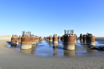 Concrete pile construction on the surface of the water