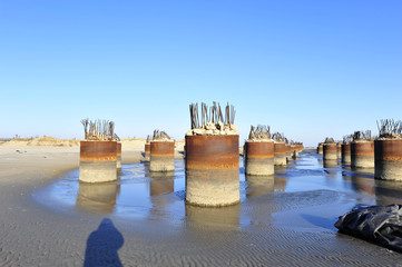 Concrete pile construction on the surface of the water