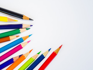 Closeup colorful pencils  on white background. Back to school concept.