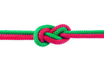 Red and Green string knotted Isolate on white background with Clipping path.