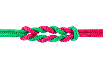 Red and Green string knotted Isolate on white background with Clipping path.