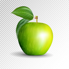 Perfect Fresh Green Apple Isolated on transparent background. Vector, 3D