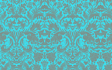 Classical luxury old fashioned damask ornament, royal victorian seamless texture for wallpapers, textile, wrapping. Exquisite baroque template. Damask seamless pattern element in blue colors.