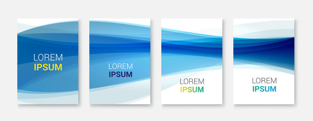 Set Abstract blue wave white vector design.Vector business brochure, flyer template