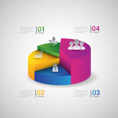 Colorful 3D infographics Business and financial data presentation.