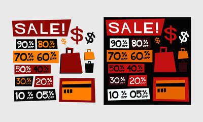 Sale Icon Set with Discount Percentages (Flat Style Vector Illustration Poster Design) With Text Box Template