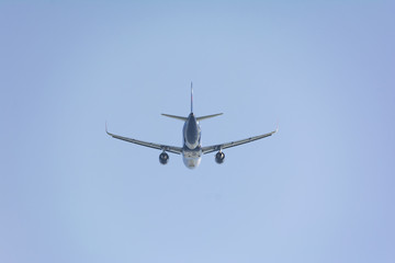 Fototapeta na wymiar passenger airplane on sky composition photography