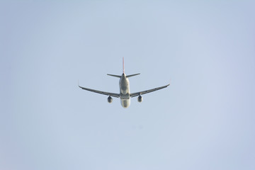 Fototapeta na wymiar passenger airplane on sky composition photography