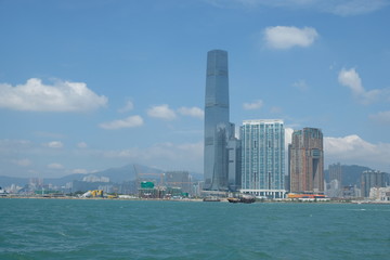 Naklejka premium Skyscrapers Hong Kong island view background