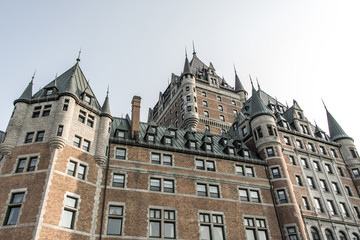 Fototapeta premium Canada Quebec City Sunset Chateau Frontenac most famous tourist attraction UNESCO World Heritage Site