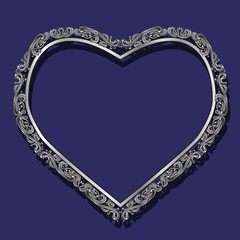 frame in the shape of heart silver color with shadow