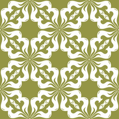 Fototapeta premium White floral seamless pattern on olive green background
