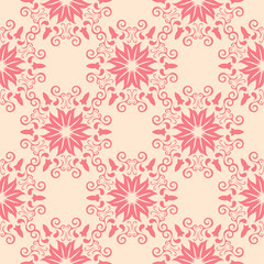 Red floral seamless pattern on beige background