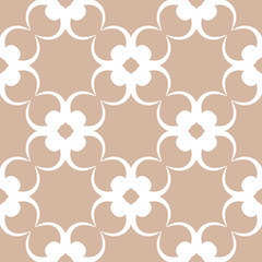 Wallpaper seamless pattern. Ornamental beige background with white ornaments. Vector illustration