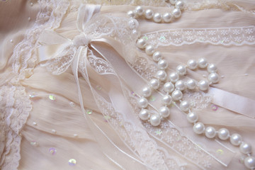 wedding decoration, string of pearls on lace fabric with embroidery, a great addition to the wedding dress