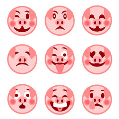 A set of smiley emoticons. Merry pig. illustration