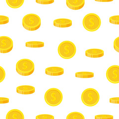 Golden coin seamless pattern in flat style. Cash money template, winner - vector illustration