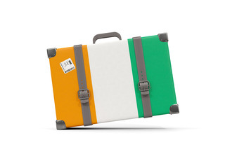 Luggage with flag of cote d Ivoire. Suitcase isolated on white