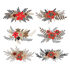 Different vector flower bouquets isolated on white background. Floral collection. Design for invitation, wedding or greeting cards