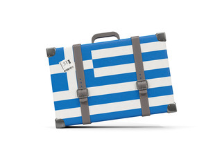 Fototapeta na wymiar Luggage with flag of greece. Suitcase isolated on white