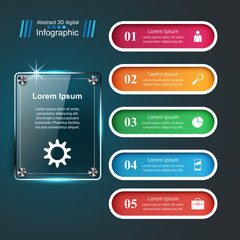 3D infographic design template and glass marketing icons. Vector, eps 10