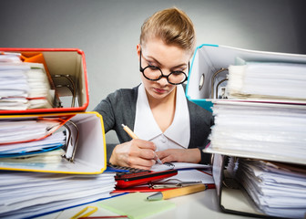 Busy clerk during work.