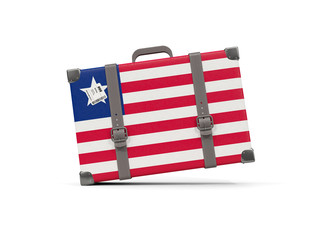 Luggage with flag of liberia. Suitcase isolated on white