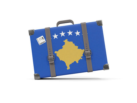 Luggage with flag of kosovo. Suitcase isolated on white