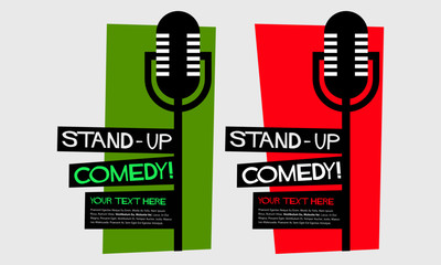 Stand Up Comedy (Flat Style Vector Illustration Performance Show Poster Design) with Where, When And Ticket Details