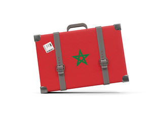 Luggage with flag of morocco. Suitcase isolated on white