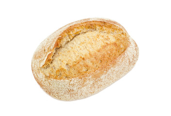 Wheat sourdough bread with bran on a white background
