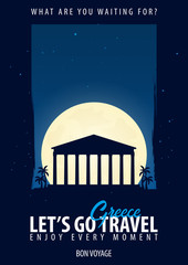 Greece. Time to Travel. Journey, trip, vacation. Moon background. Bon Voyage.