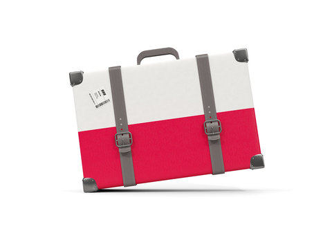 Luggage with flag of poland. Suitcase isolated on white