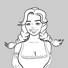 Vector illustration of attractive smiling waitress. Vector isolated illustration on a white background.