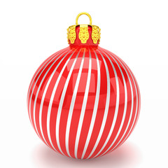 3d render of red christmas bauble with pattern over white background - merry christmas concept