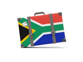 Luggage with flag of south africa. Suitcase isolated on white