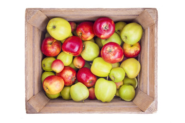 fresh apples in wooden box