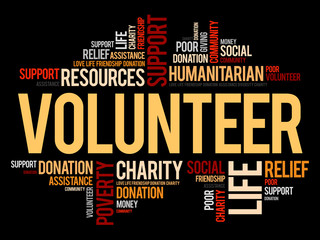 Volunteer word cloud collage, social concept background