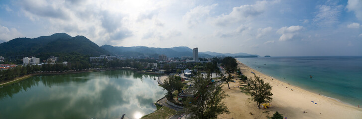 Panoramic Shot Of Karon Beach and Lake, Phuket Province, Southern Thailand.