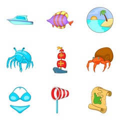 Hot country icons set, cartoon style