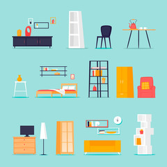 Furniture in the interior set. Flat vector illustration in cartoon style.