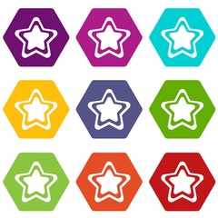 Star icon set color hexahedron
