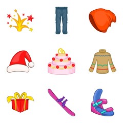 Fairy xmas icons set, cartoon style