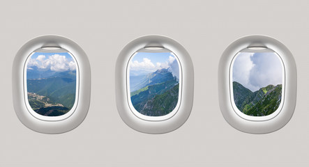 Naklejka premium Widok na góry w Rosji z okien samolotu
