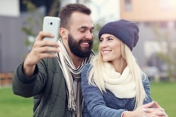 Fototapeta premium Picture showing happy young couple dating in the city